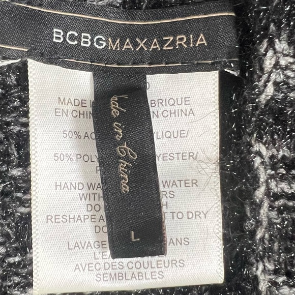 BCBG Maxazria Women's L Open Front Knit Cardigan Sweater Black Gray Fizzy Thick - Picture 13 of 14
